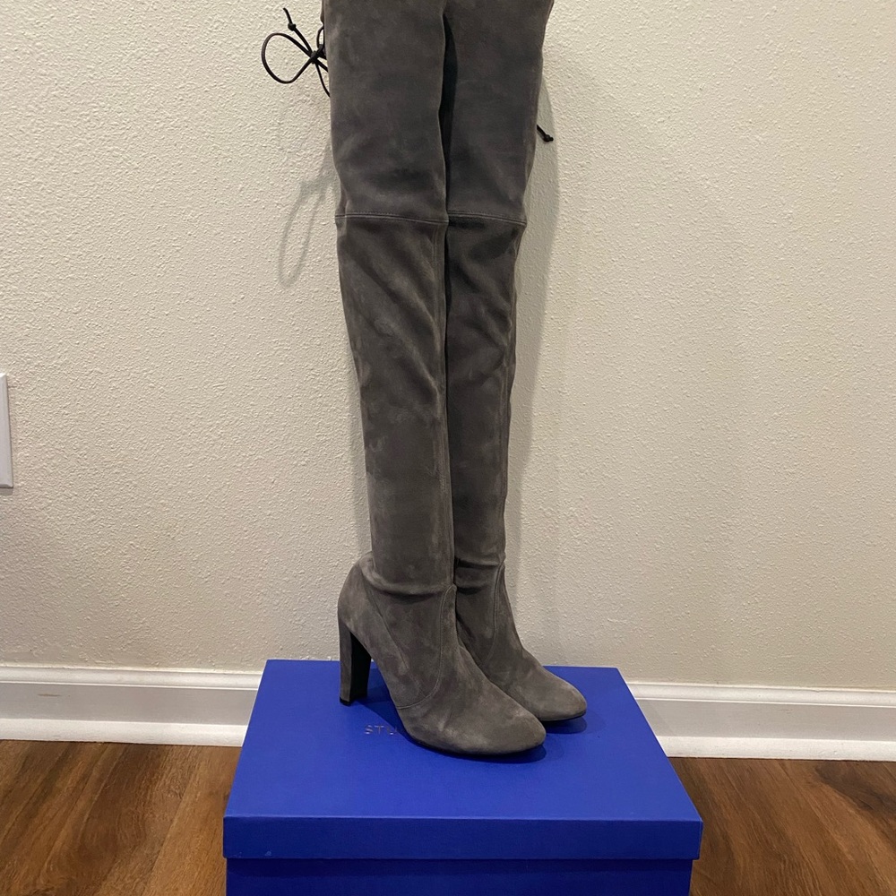 Stuart Weitzman Slate Gray Over the Knee HIGHLAND Boots, Size 7.5